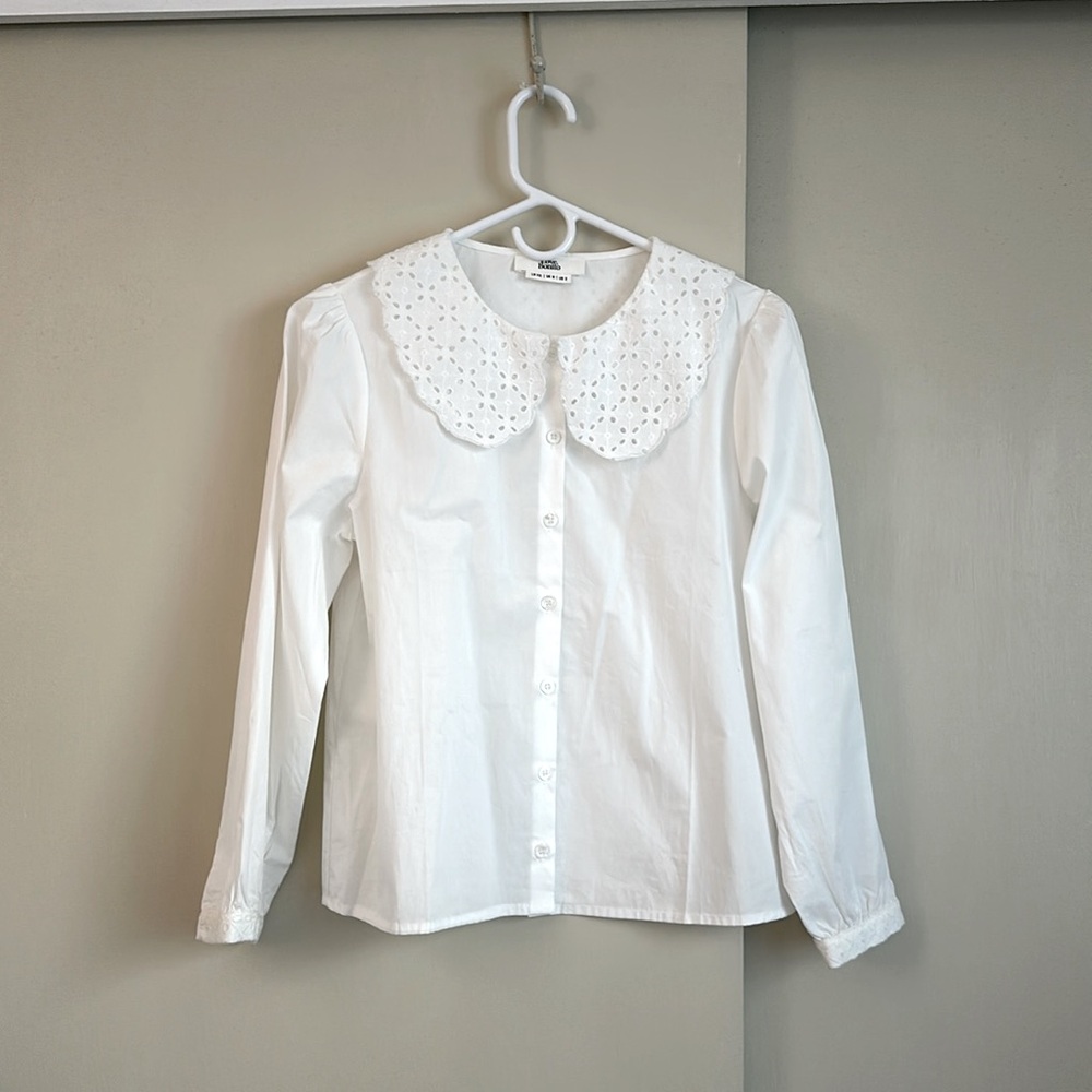 White Button Down Shirt with Eyelet Collar